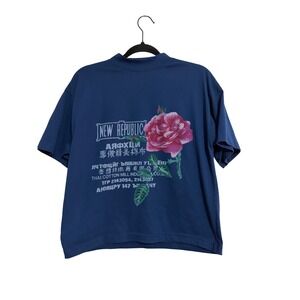 Pasta Graphic Tee Vintage Rose Navy Blue Mock Neck Streetwear Size M